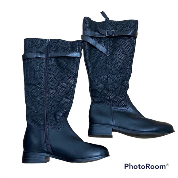 Trotters Tall Riding Boots Sz 7W Women’s Leather Snakeskin Print Design Zipper - Picture 1 of 6